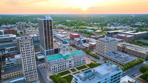 High angle view of buildings in city