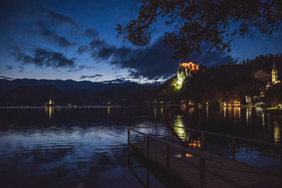 Scenic view of lake against sky at night