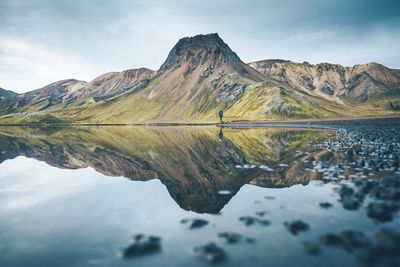 Reflection of mountains in lake against sky