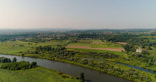 High angle view of landscape against clear sky