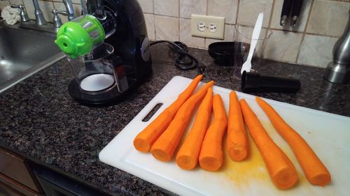 High angle view of food on table at home