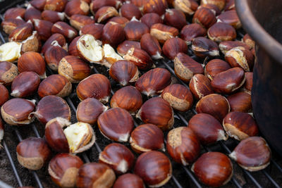 High angle view of chestnuts 