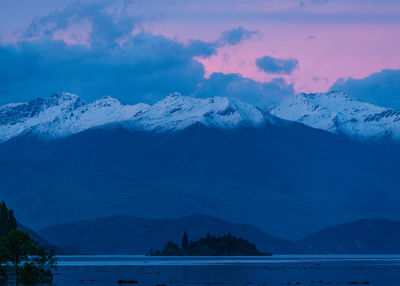 Scenic view of snowcapped mountains against sky