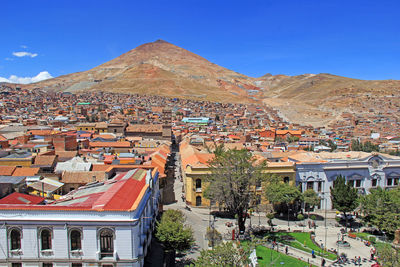 High angle view of buildings in city