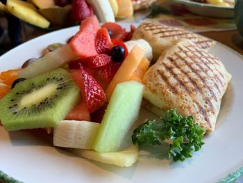 Close-up of breakfast served in plate