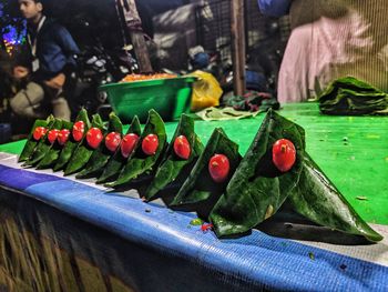 Close-up of multi colored vegetables for sale in market
