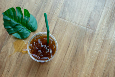 High angle view of drink on table