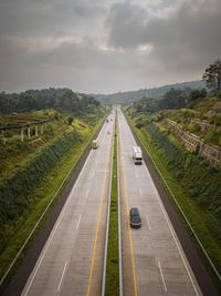 High angle view of empty road against sky