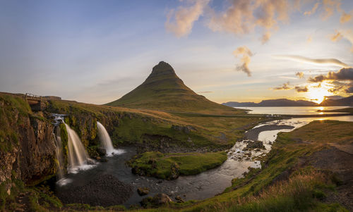 Mount kirkjufell at sunrise, iceland