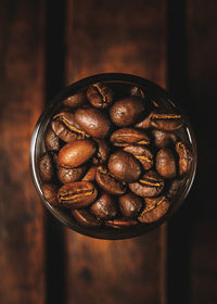 High angle view of coffee beans on table