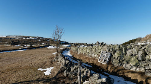 Panoramic view of landscape against clear blue sky