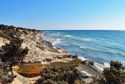 Scenic view of sea against clear sky