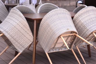 Empty chairs and tables at cafe