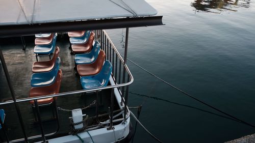 High angle view of boats in sea