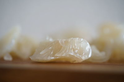 Close-up of white rose on table