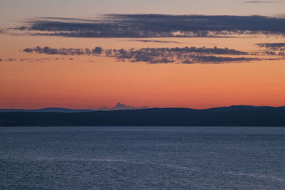 Scenic view of sea against romantic sky at sunset