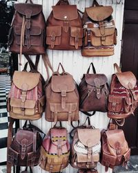 Leather backpacks for sale in market