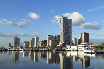 Modern buildings in city against sky