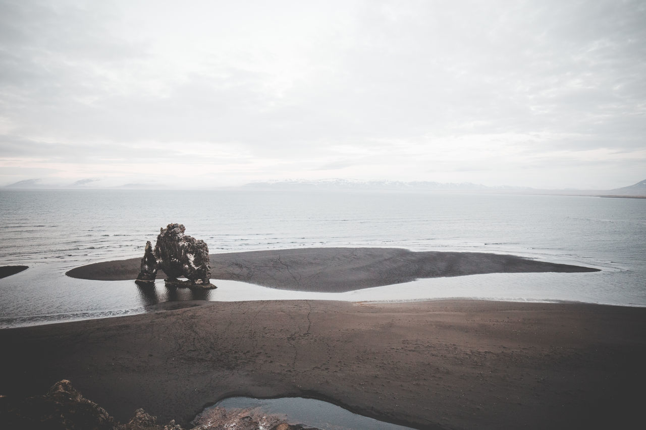 Hvítserkur, volcanic rock on black sand beach, iceland