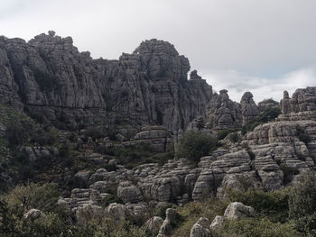 Rock formations on landscape against sky