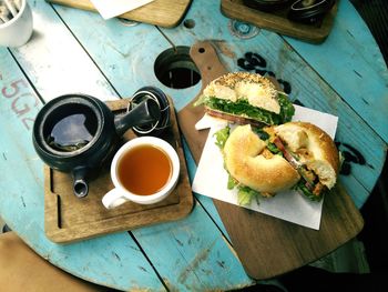 High angle view of food on table