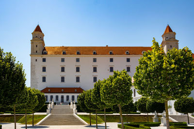 Low angle view of historic building against clear sky
