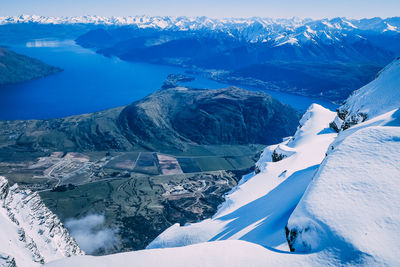 Aerial view of snowcapped mountains