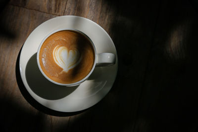 High angle view of coffee on table