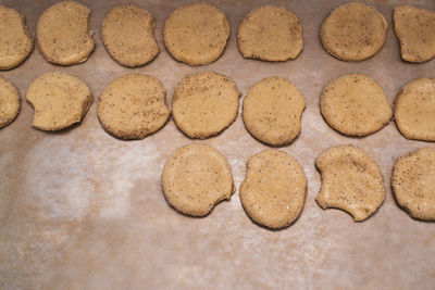 High angle view of cookies