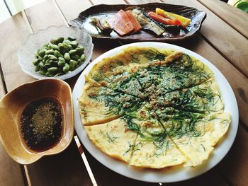 Close-up of korean food served on table