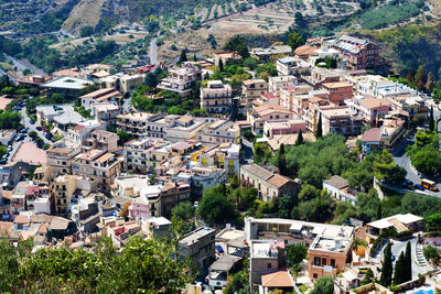 High angle view of buildings in town