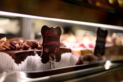 Close-up of cupcakes on display at store