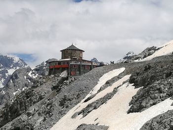 Scenic view of snow covered mountains against sky