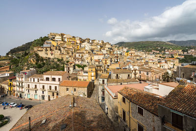 High angle view of townscape against sky