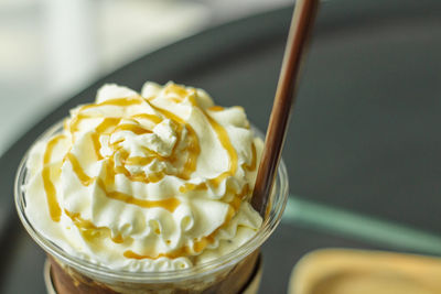 Close-up of ice cream in glass