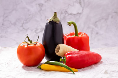 Close-up of bell peppers on table