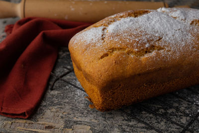 High angle view of bread on table