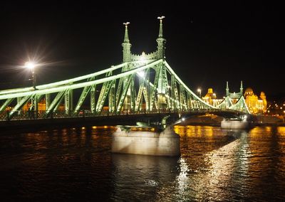 Suspension bridge at night