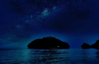 Scenic view of sea against sky at night