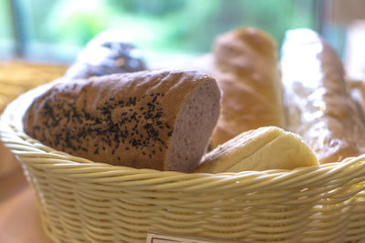 Close-up of ice cream in basket on table