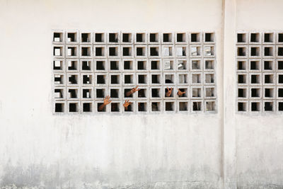 Close-up of window on brick wall