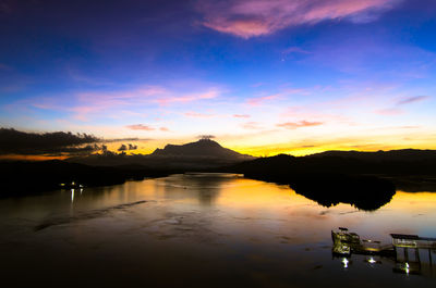 Scenic view of lake against sky during sunset