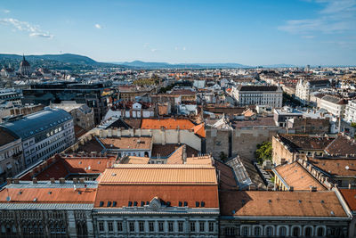 High angle view of cityscape against sky