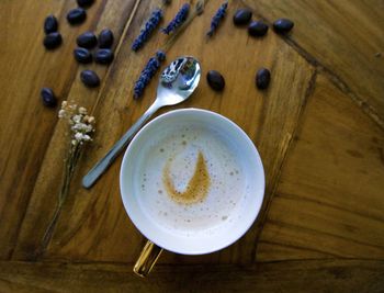 High angle view of coffee on table