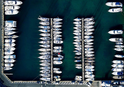 Directly above shot of boats moored at harbor