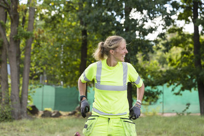 Female worker doing landscaping work