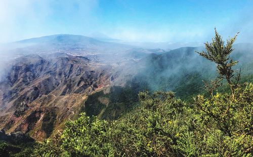 Panoramic view of volcanic mountain against sky