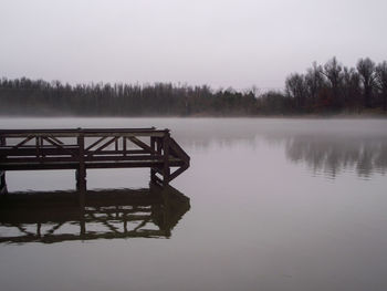 Pier on lake against sky