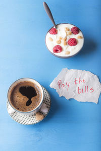 Directly above shot of breakfast on table