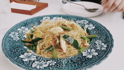 High angle view of food in plate on table